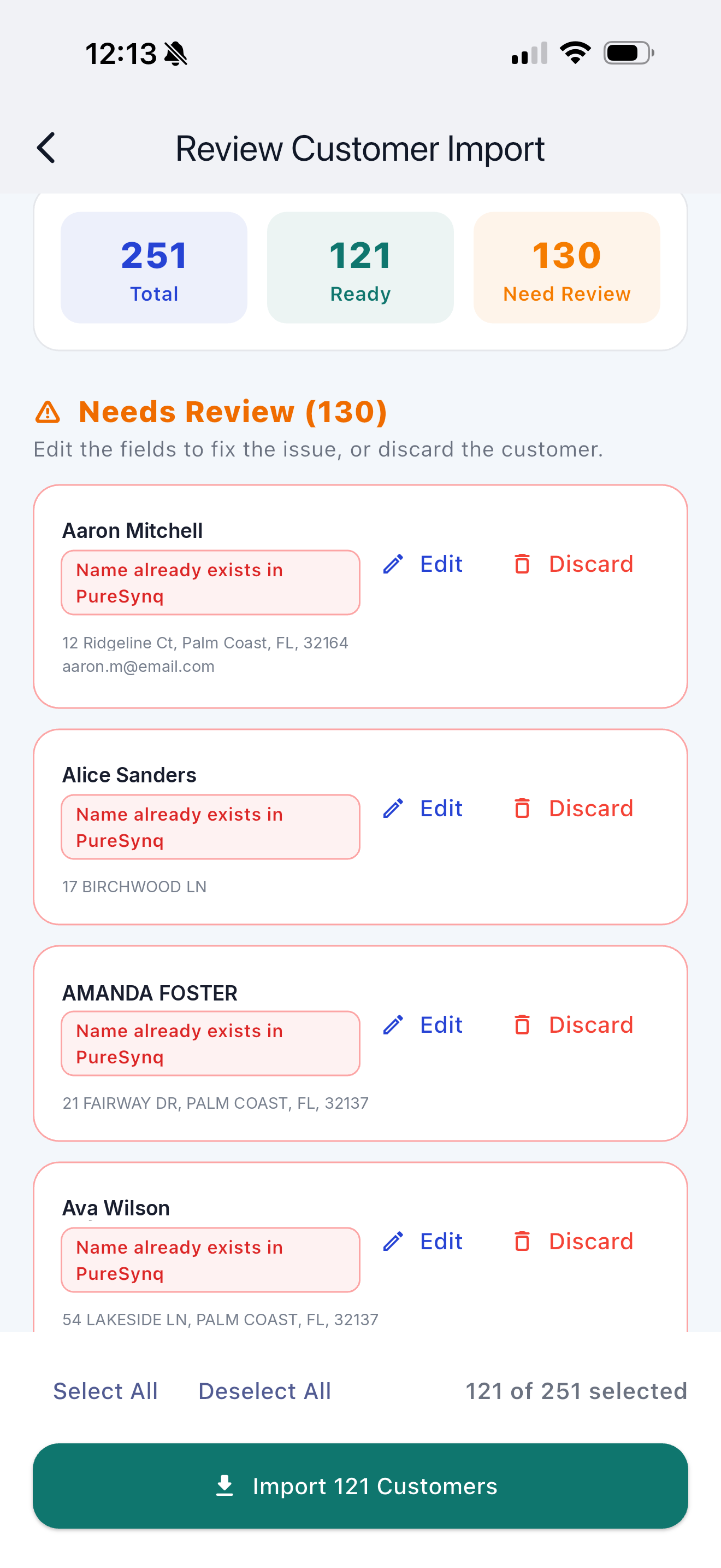 Review customer import