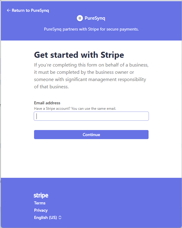 Get started with Stripe — email address