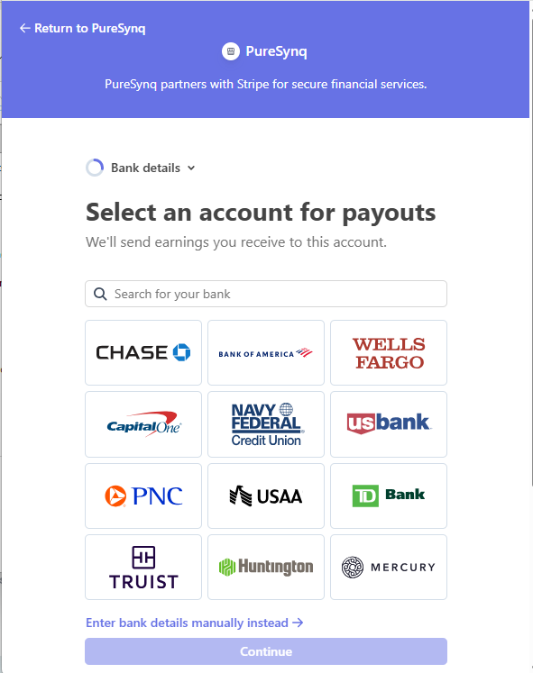 Select an account for payouts