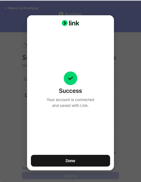 Bank connected success