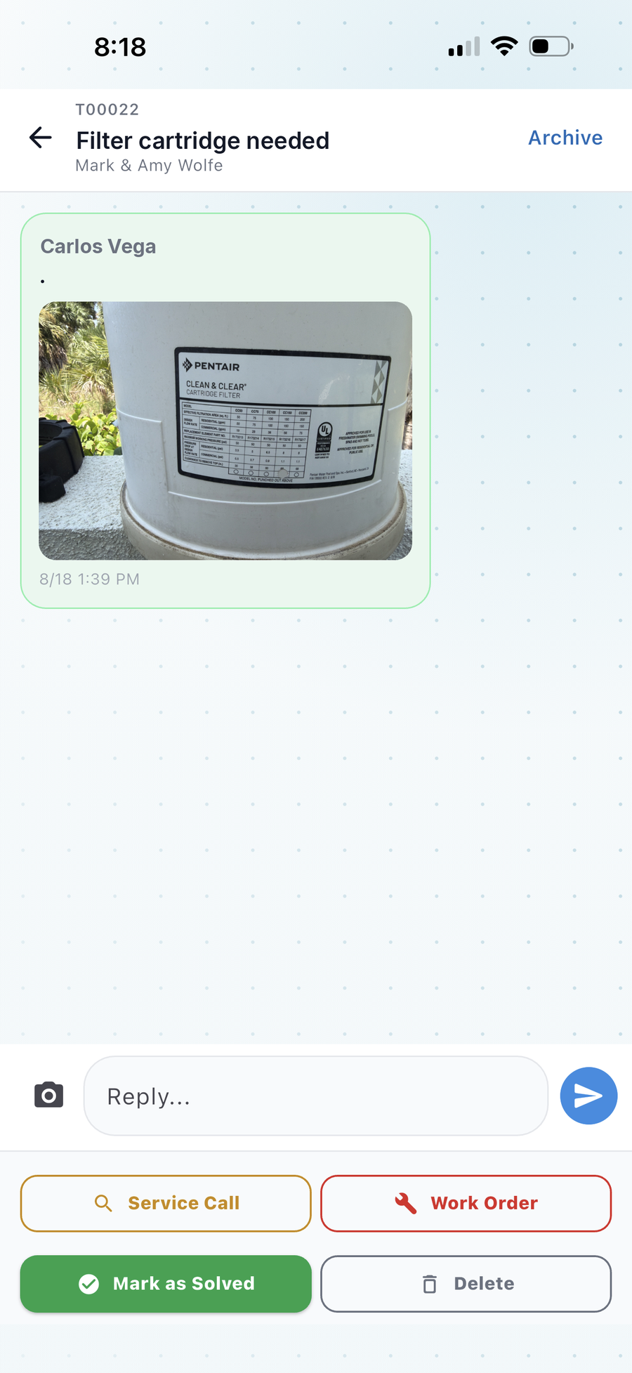 Case thread — tech attaches a photo of the filter