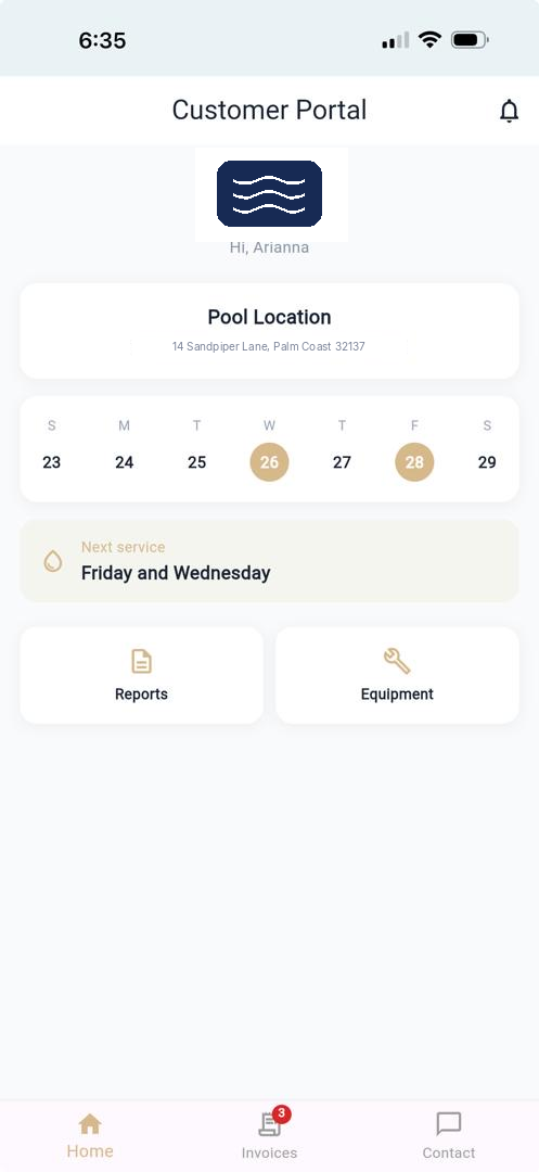Customer portal home with the company logo