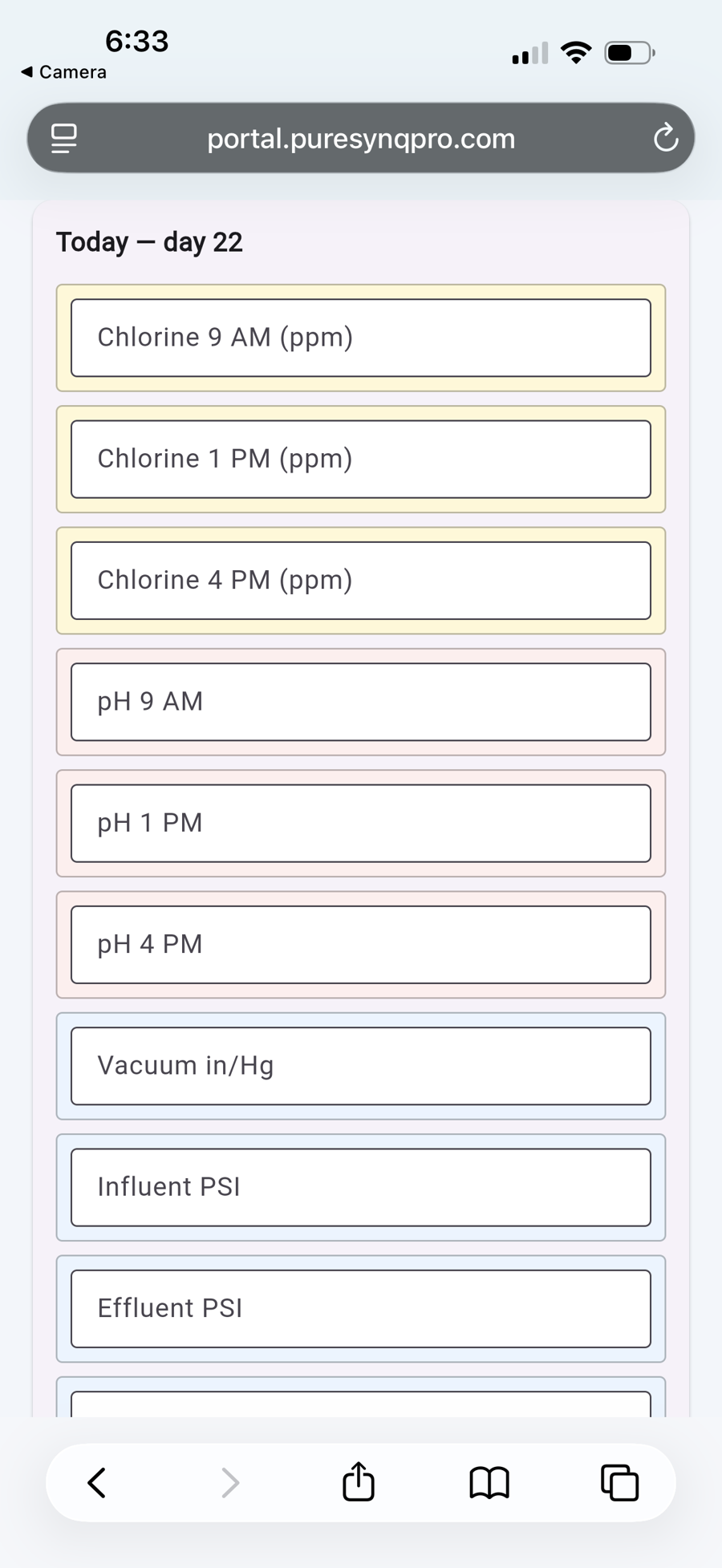 Daily pool log form